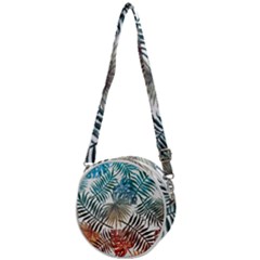 Blue tropical leaves Crossbody Circle Bag