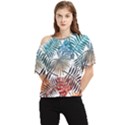 Blue tropical leaves One Shoulder Cut Out Tee View1