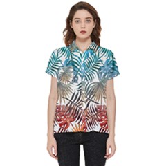 Blue tropical leaves Short Sleeve Pocket Shirt