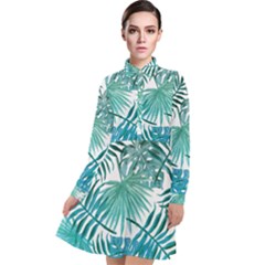 Blue Tropical Leaves Long Sleeve Chiffon Shirt Dress by goljakoff