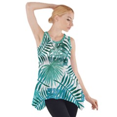 Blue Tropical Leaves Side Drop Tank Tunic by goljakoff