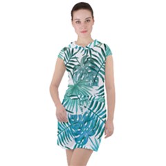 Blue Tropical Leaves Drawstring Hooded Dress by goljakoff