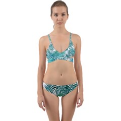 Blue Tropical Leaves Wrap Around Bikini Set by goljakoff