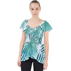 Blue Tropical Leaves Lace Front Dolly Top by goljakoff