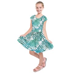 Blue Tropical Leaves Kids  Short Sleeve Dress by goljakoff