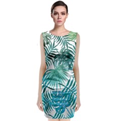 Blue Tropical Leaves Sleeveless Velvet Midi Dress by goljakoff