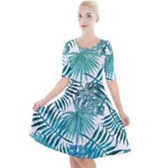 Blue Tropical Leaves Quarter Sleeve A-line Dress by goljakoff