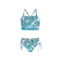 Blue Tropical Leaves Girls  Tankini Swimsuit by goljakoff