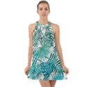 Blue tropical leaves Halter Tie Back Chiffon Dress View1