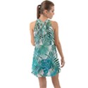 Blue tropical leaves Halter Tie Back Chiffon Dress View2