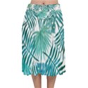 Blue tropical leaves Velvet Flared Midi Skirt View1