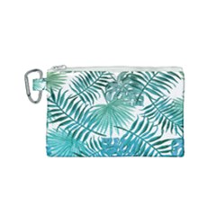 Blue Tropical Leaves Canvas Cosmetic Bag (small) by goljakoff