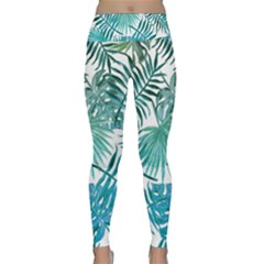 Blue Tropical Leaves Lightweight Velour Classic Yoga Leggings by goljakoff