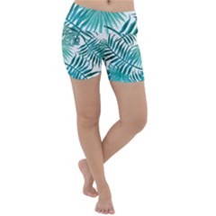 Blue Tropical Leaves Lightweight Velour Yoga Shorts by goljakoff