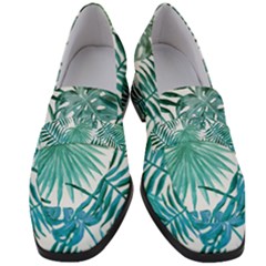 Blue Tropical Leaves Women s Chunky Heel Loafers by goljakoff