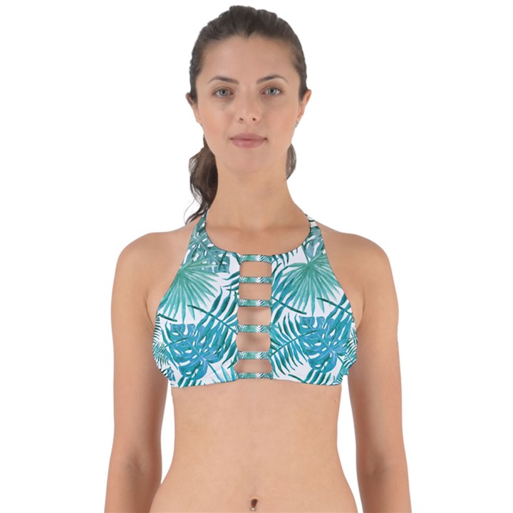 Blue tropical leaves Perfectly Cut Out Bikini Top