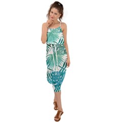 Blue Tropical Leaves Waist Tie Cover Up Chiffon Dress by goljakoff