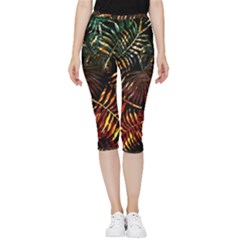 Tropical Leaves Inside Out Lightweight Velour Capri Leggings  by goljakoff