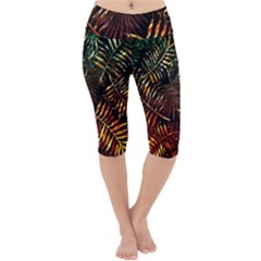 Tropical Leaves Lightweight Velour Cropped Yoga Leggings by goljakoff