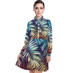 Tropic Leaves Long Sleeve Chiffon Shirt Dress by goljakoff