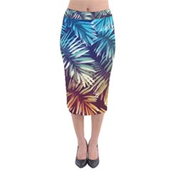 Tropic Leaves Velvet Midi Pencil Skirt by goljakoff