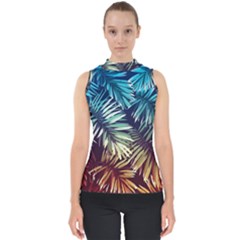 Tropic Leaves Mock Neck Shell Top by goljakoff