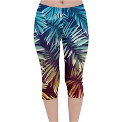 Tropic Leaves Velvet Capri Leggings  by goljakoff