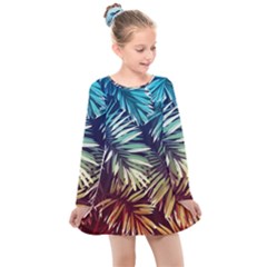 Tropic Leaves Kids  Long Sleeve Dress by goljakoff