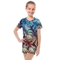 Tropic Leaves Kids  Mesh Tee And Shorts Set