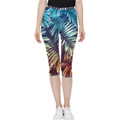 Tropic Leaves Inside Out Lightweight Velour Capri Leggings  by goljakoff