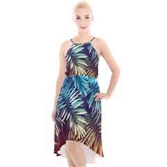 Tropic Leaves High-low Halter Chiffon Dress  by goljakoff