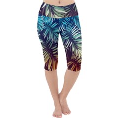 Tropic Leaves Lightweight Velour Cropped Yoga Leggings by goljakoff