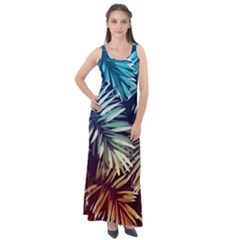 Tropic Leaves Sleeveless Velour Maxi Dress by goljakoff