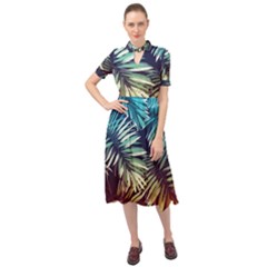 Tropic Leaves Keyhole Neckline Chiffon Dress by goljakoff