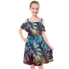 Tropic Leaves Kids  Cut Out Shoulders Chiffon Dress by goljakoff