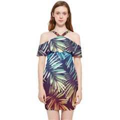 Tropic Leaves Shoulder Frill Bodycon Summer Dress by goljakoff