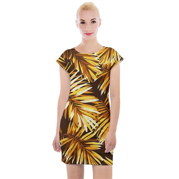 Golden leaves Cap Sleeve Bodycon Dress