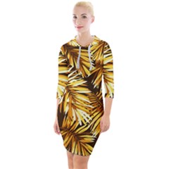 Golden Leaves Quarter Sleeve Hood Bodycon Dress by goljakoff