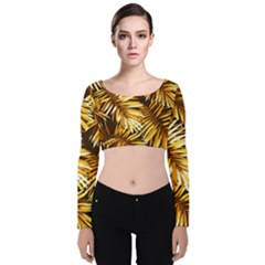 Golden Leaves Velvet Long Sleeve Crop Top by goljakoff