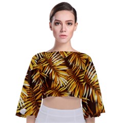 Golden Leaves Tie Back Butterfly Sleeve Chiffon Top by goljakoff