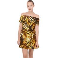 Golden Leaves Off Shoulder Chiffon Dress by goljakoff