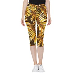 Golden Leaves Inside Out Lightweight Velour Capri Leggings  by goljakoff