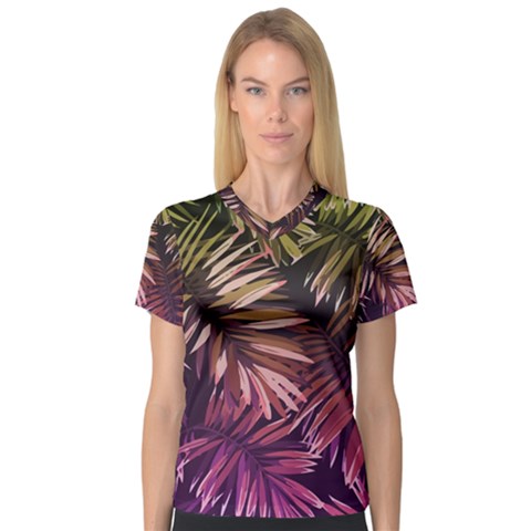 Purple Leaves V-neck Sport Mesh Tee by goljakoff