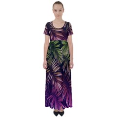 Purple Leaves High Waist Short Sleeve Maxi Dress by goljakoff