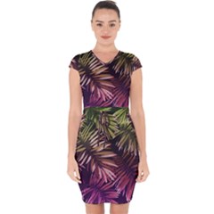 Purple Leaves Capsleeve Drawstring Dress  by goljakoff