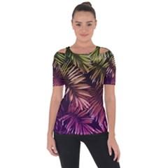 Purple Leaves Shoulder Cut Out Short Sleeve Top by goljakoff