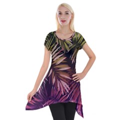 Purple Leaves Short Sleeve Side Drop Tunic by goljakoff