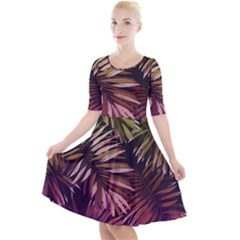 Purple Leaves Quarter Sleeve A-line Dress by goljakoff