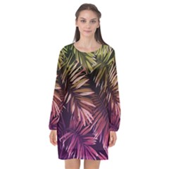 Purple Leaves Long Sleeve Chiffon Shift Dress  by goljakoff