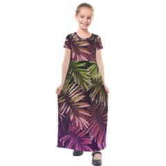 Purple Leaves Kids  Short Sleeve Maxi Dress by goljakoff